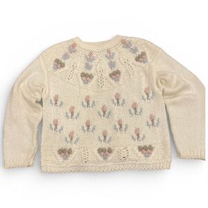 Vintage 80s Handknit White Sweater Textured by Nuggets Sz L Cottage Core